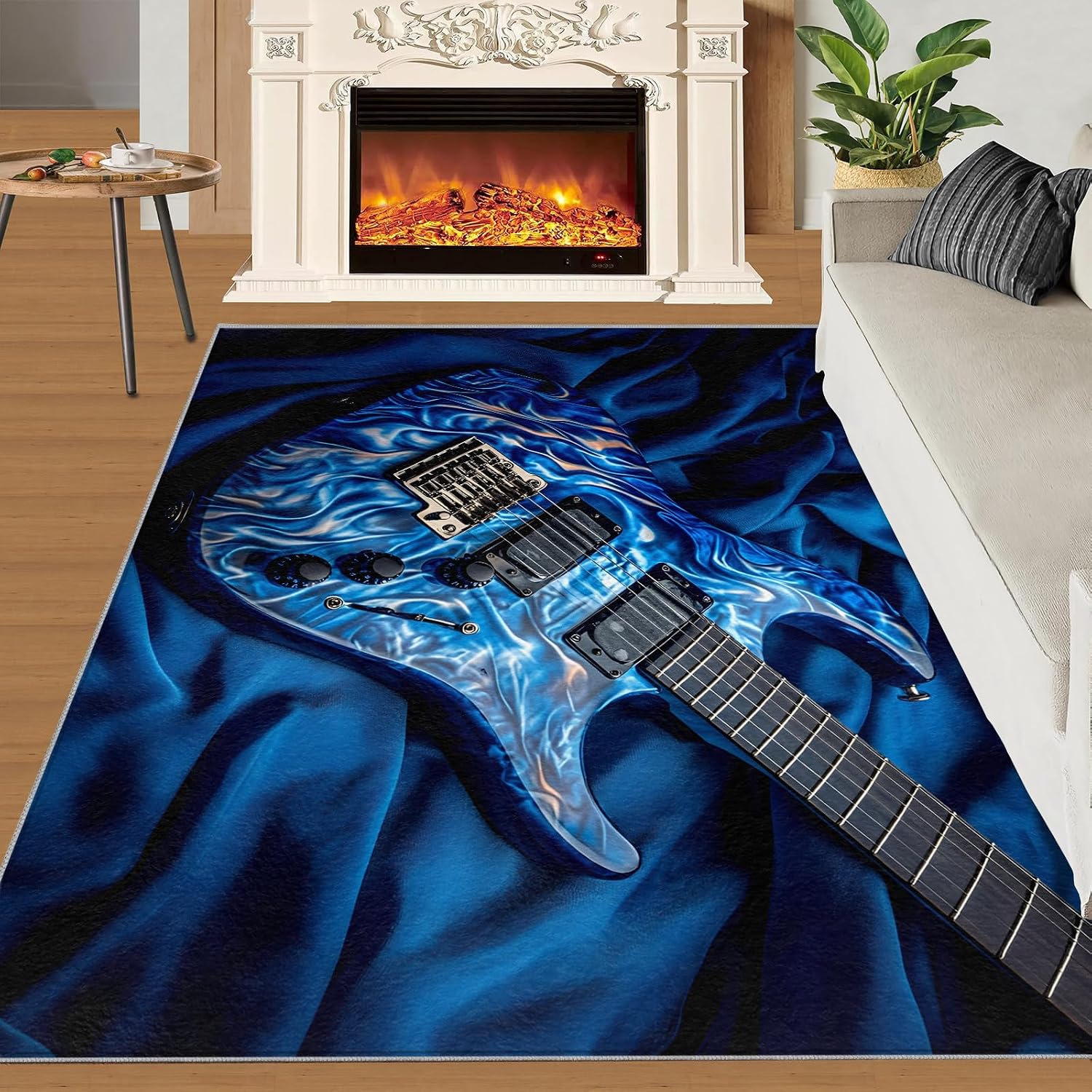 Guitar Rug 5x8-5x8 Rug, Music Area Rugs for Living Room Bedroom, Modern Area Rugs, Kids Washable Carpet, Musical Instrument Carpet, Guitar Home Decor & Gifts