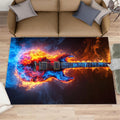Guitar Rug 5x7, Flame Guitar Area Rugs for Bedroom, Rock Music Rugs for Boys Room, Low Pile Non Slip Carpet for Computer Game Room Dormitory