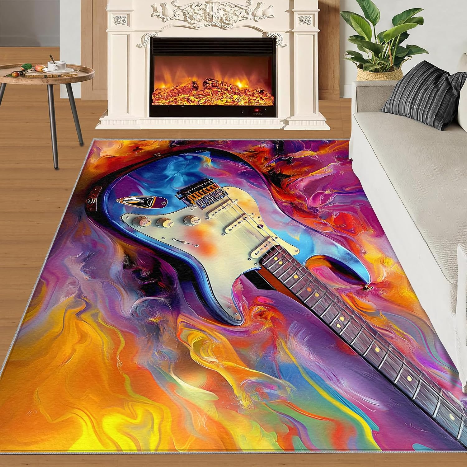 Guitar Rugs for Music Room - Music Rug, 6x8 Rug, Boys Musical Washable Rugs for Living Room Bedroom, Colorful Abstract Area Rug, Rock and Roll Carpet - Home Decor, Electric Guitars Gifts for Men
