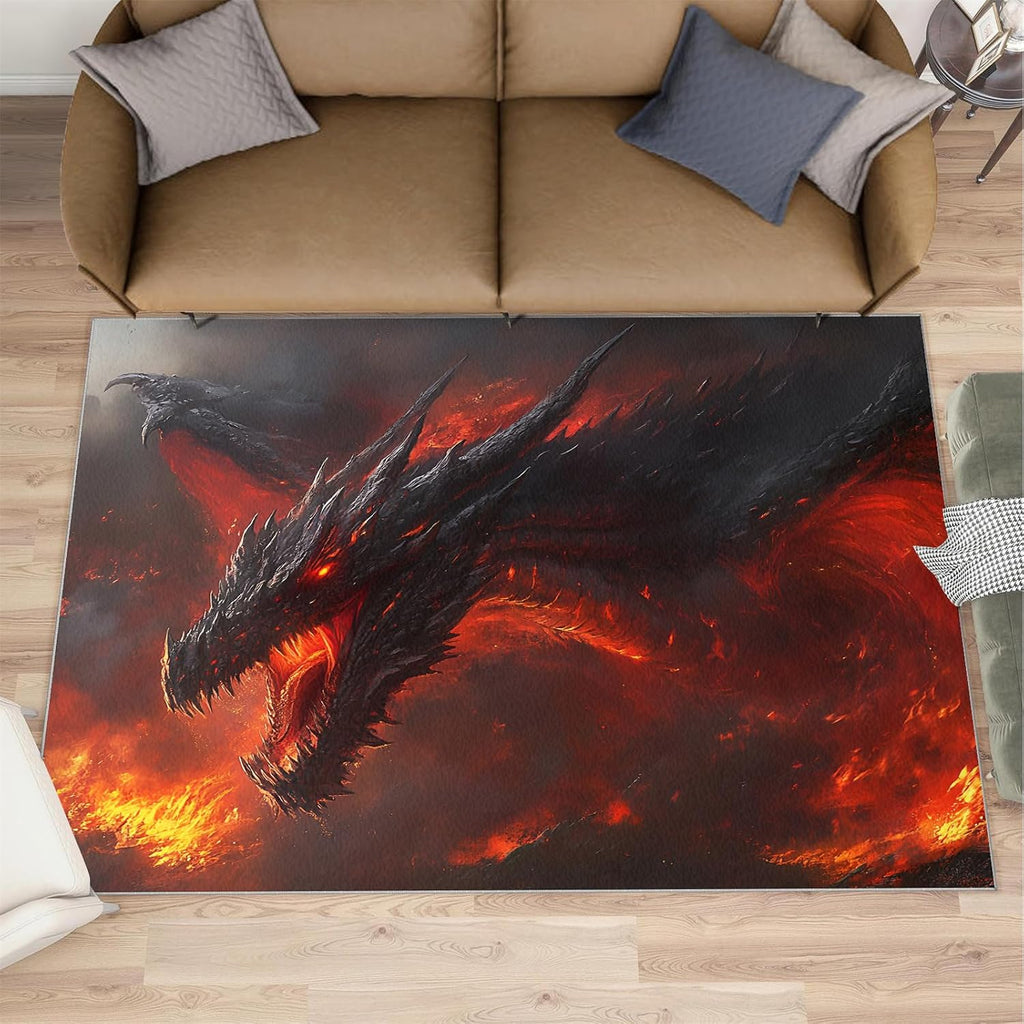 6x8 Dragon Area Rug - Fire Dragon Large Rugs for Living Room, Demon Wyrm Carpet Area Rug for Girls Bedroom Kids Room Basement Office Classroom