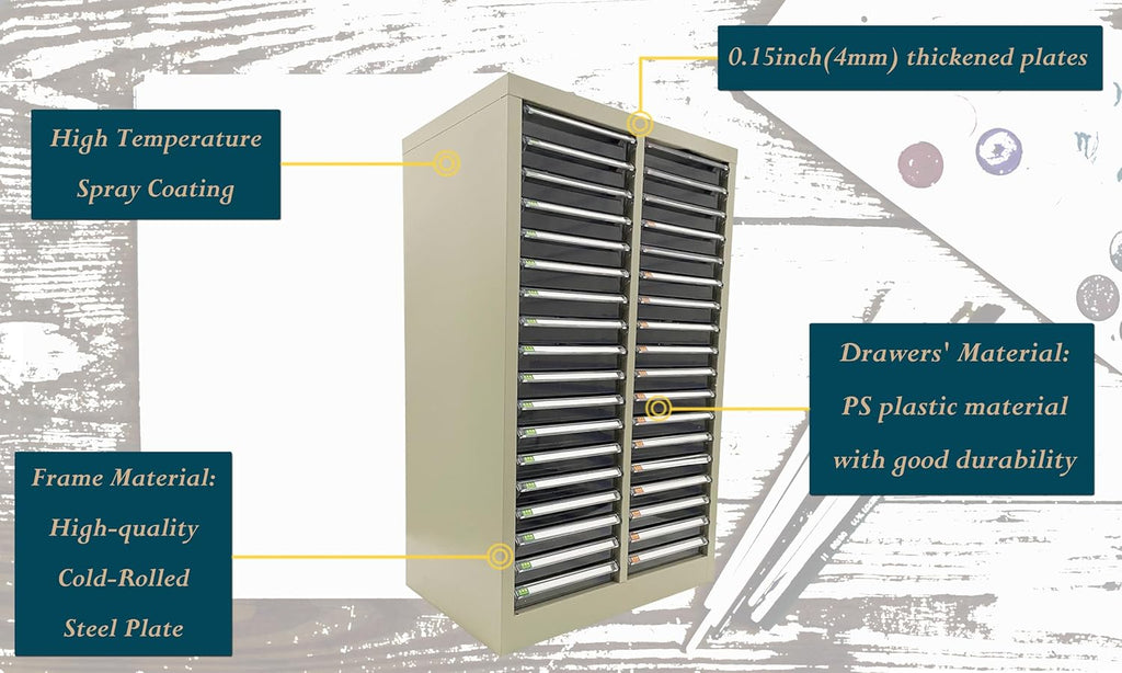 File Cabinet Parts Cabinet Plastic Drawer Storage with 36 Small Clear Transparent Drawers 12.8 * 9.25 * 1.57inch for Documents Makeup Salons Offices Legos Beads Lateral