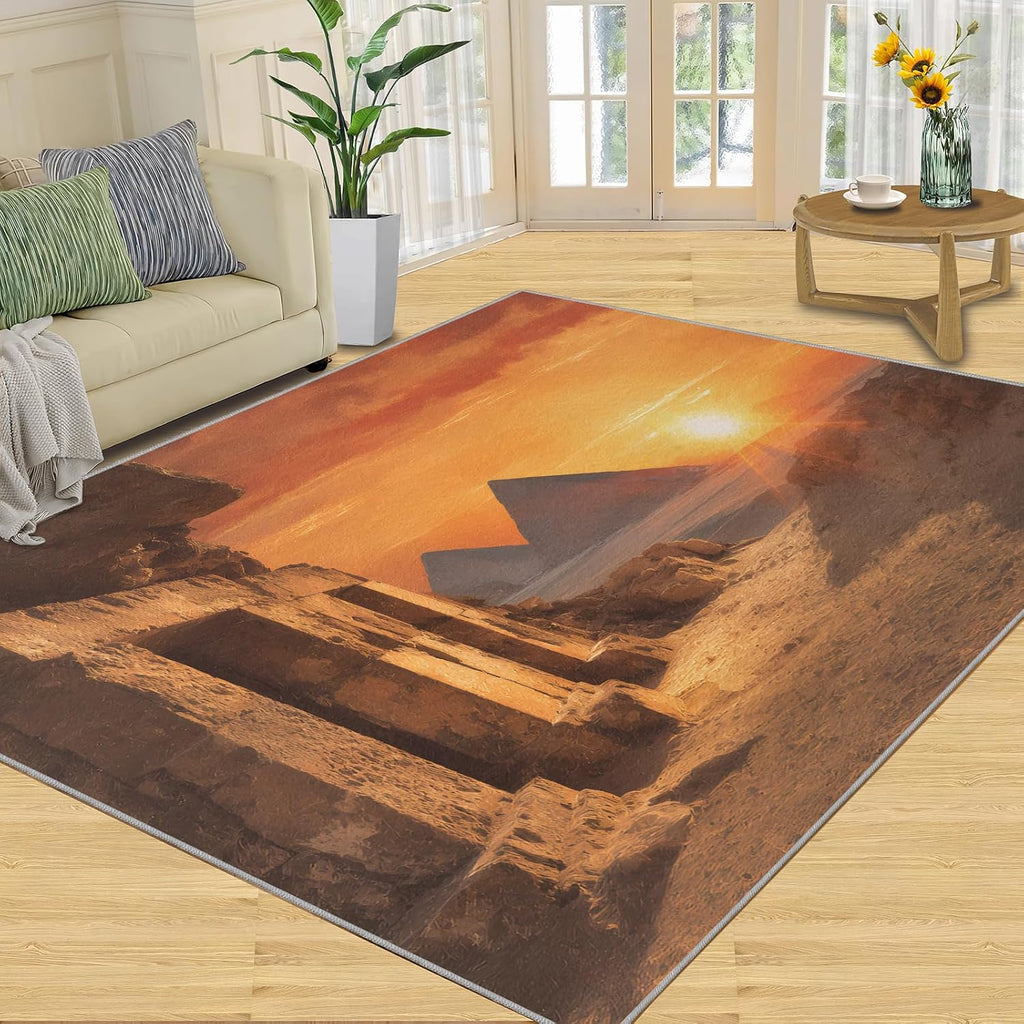 Egypt Rugs for Bedroom, African Scenery Rug 6x8, Ancient Architecture Dining Room Rugs Washable & Non Slip Large Carpet for Home Decor