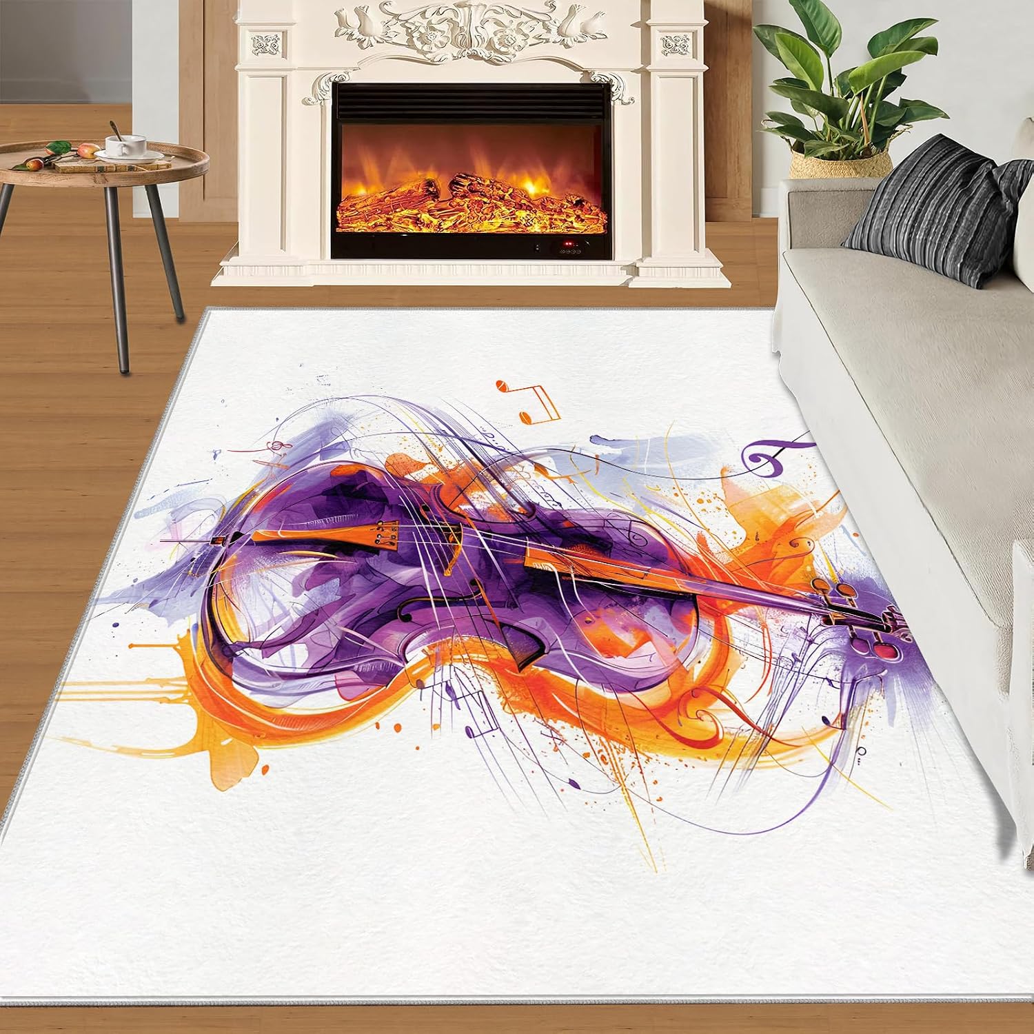 Area Rugs 8x10, Abstract Graffiti Guitar Area Rugs, Music Instrument Rug for Living Room, Indoor Carpet Easy Clean Floor Mat Rug for Bedroom Bedside Under Kitchen Table