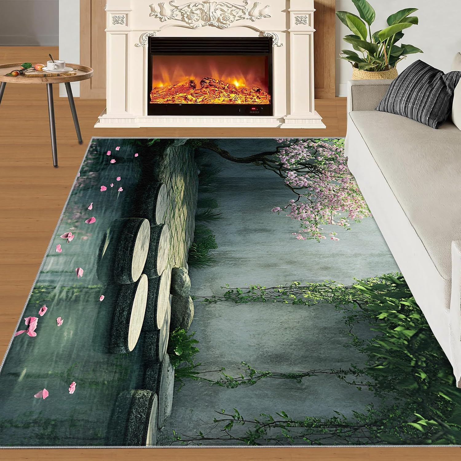 Courtyard Rug 6x8, Chinese Style Rugs for Living Room, Landscape Area Rug, Washable Rugs for Bedroom, Kitchen Dining Room Decor Carpet