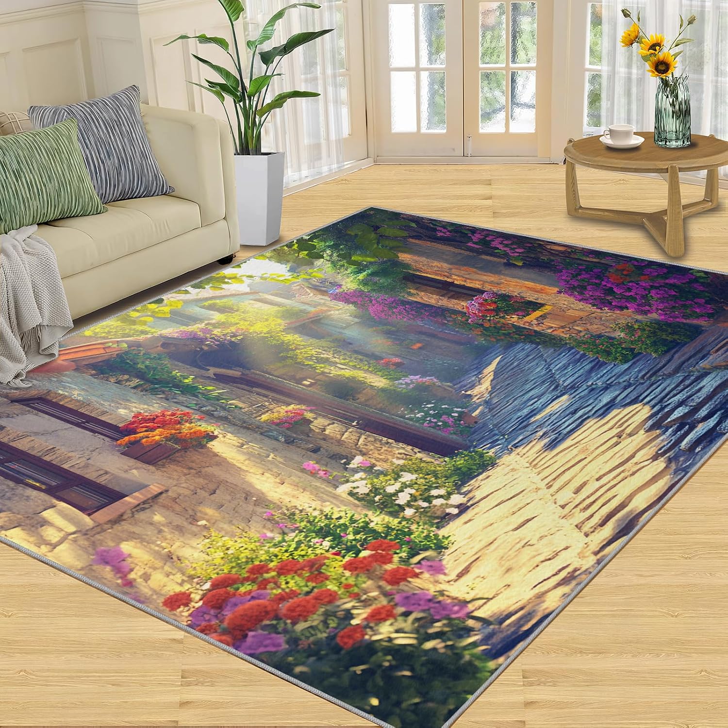 Italy Rugs for Living Room 6x8 Rug, European Town Area Rug, Natural Scenery Rugs, Large Machine Washable Rug, Non-Slip Floor Carpet for Bedroom Kids Room Home Decor