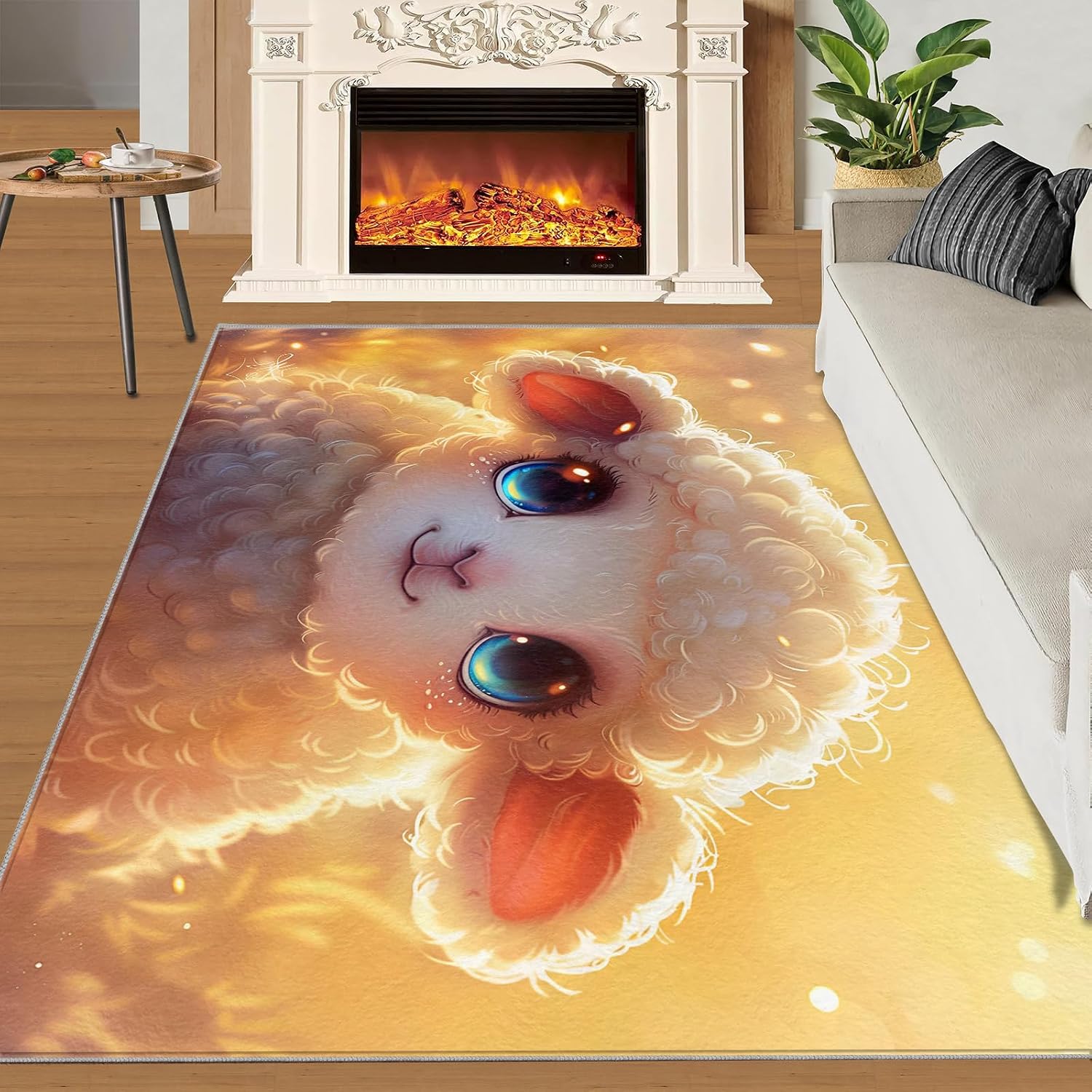 Cartoon Animals Rug for Kids Room - 6x8 Large Rug, Kawaii Alpaca Rugs for Bedroom Cute Lamb Area Rugs for Living Room Home Decor Washable Rug