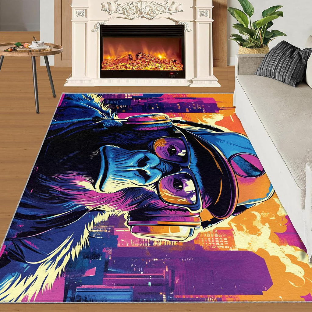 6x8 Chimp Area Rug - Chimpanzee Large Rugs for Living Room, Multicolor Hip Hop Gorilla Carpet Area Rug for Girls Bedroom Kids Room Basement Office Classroom