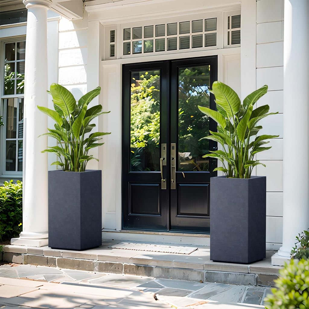 Kante 27.6' H Tall Rectangular Concrete Planter, Modern Square Diameter Plant Pot with Drainage Hole and Rubber Plug for Indoor Outdoor Home Patio Garden, Charcoal
