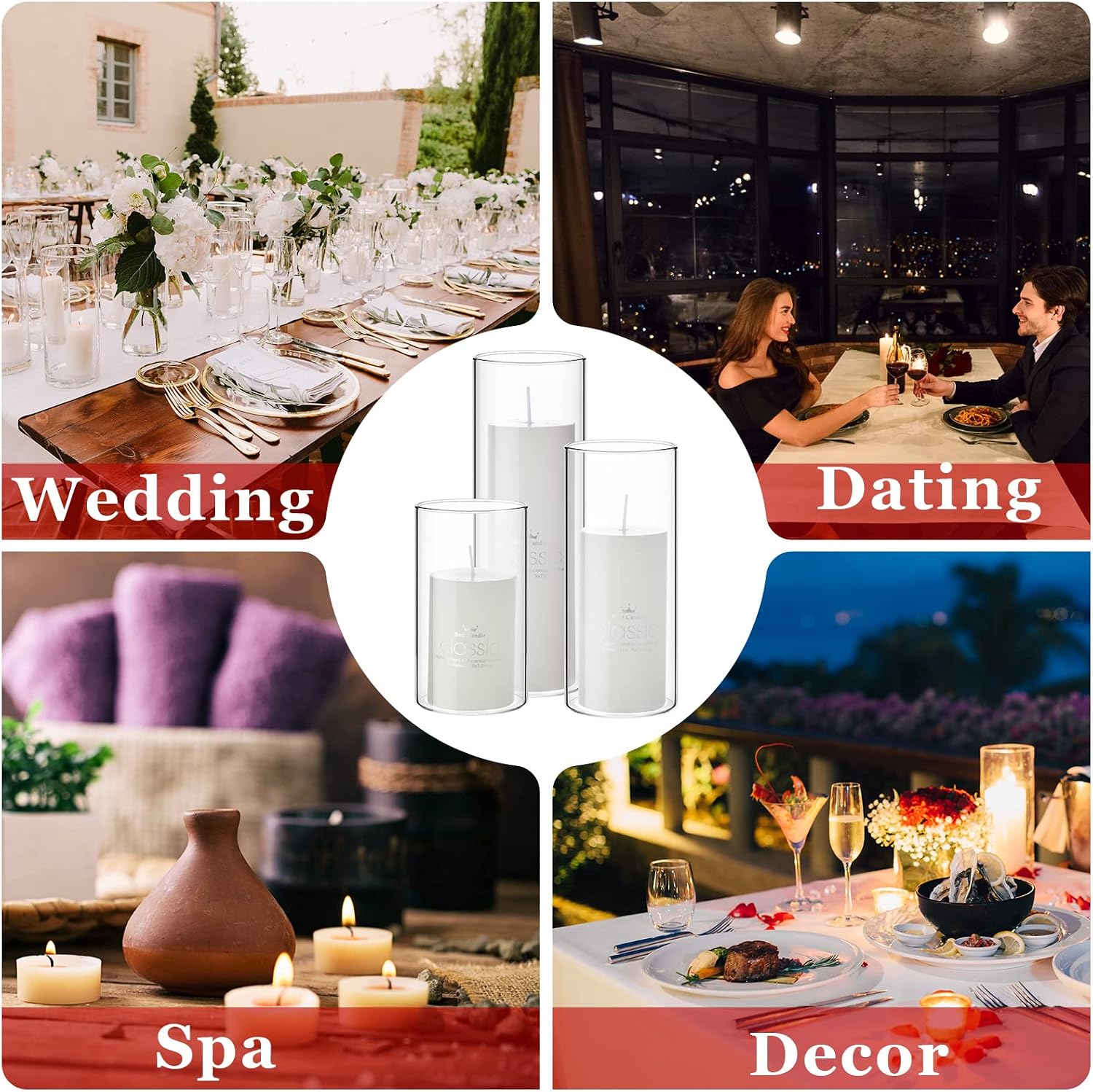 Shihanee 120 Pcs Pillar Candles and Glass Cylinder Vases Clear Cylinder Holders for Slim Pillar Candles Table Decoration (White)