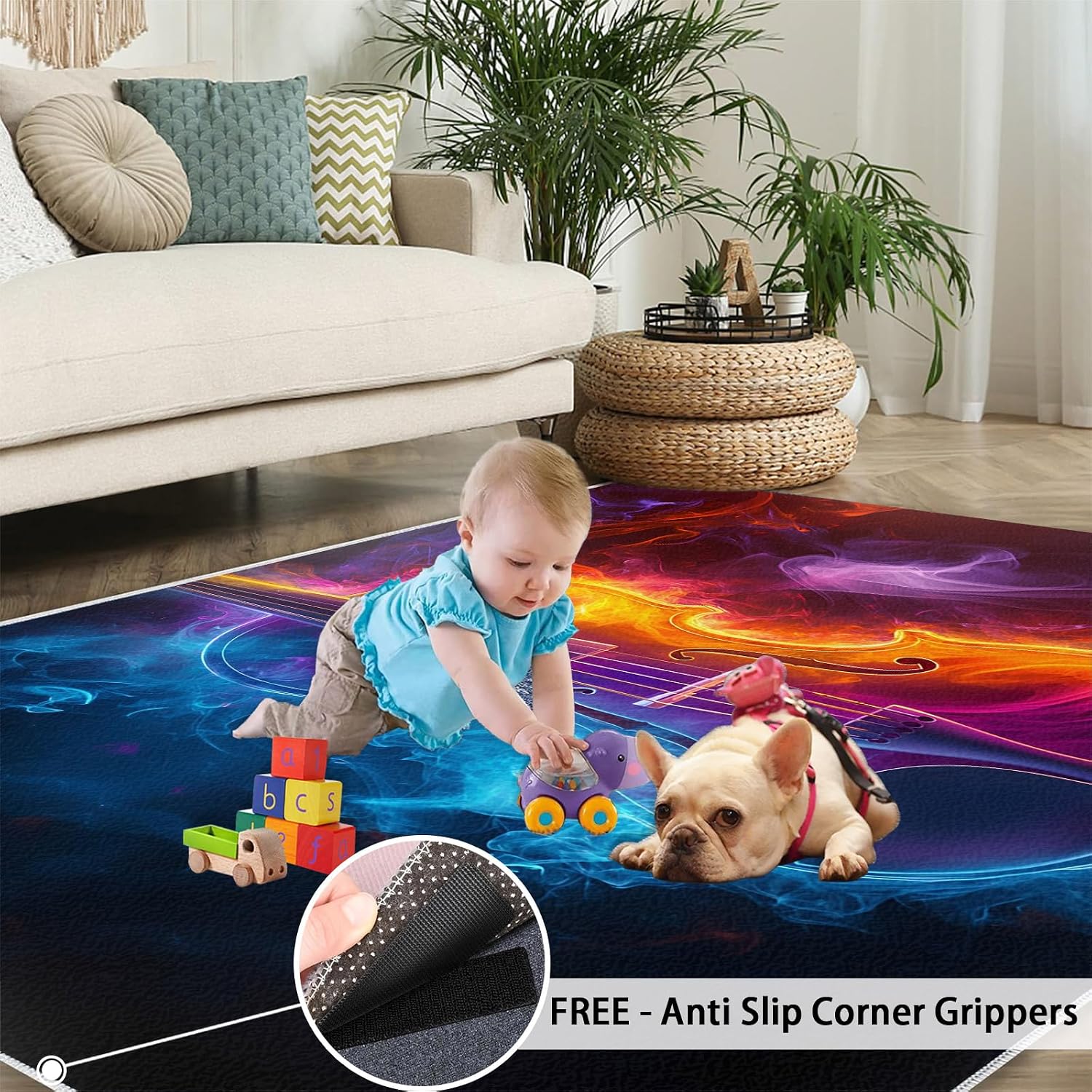 Guitar Rug 6x9-6x9 Rug, Ice and Fire Area Rugs for Bedroom, Music Rugs for Living Room, Boys Room Washable Mat, Rock Style Carpet, Guitar Home Decor & Gifts