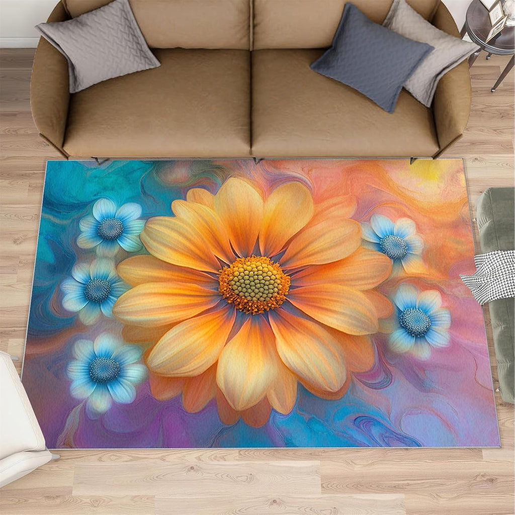 6x8 Florals Area Rug - Abstract Florals Large Rugs for Living Room, Watercolor Flowers Carpet Area Rug for Girls Bedroom Kids Room Basement Office Classroom