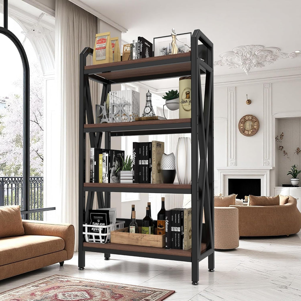 56.30'' Bakers Rack 4 Level Storage Shelves Metal and Wooden Kitchen Shelves, Kitchen Organizers and Storage, for Garage, Bathroom, Closet,33.50'' Length