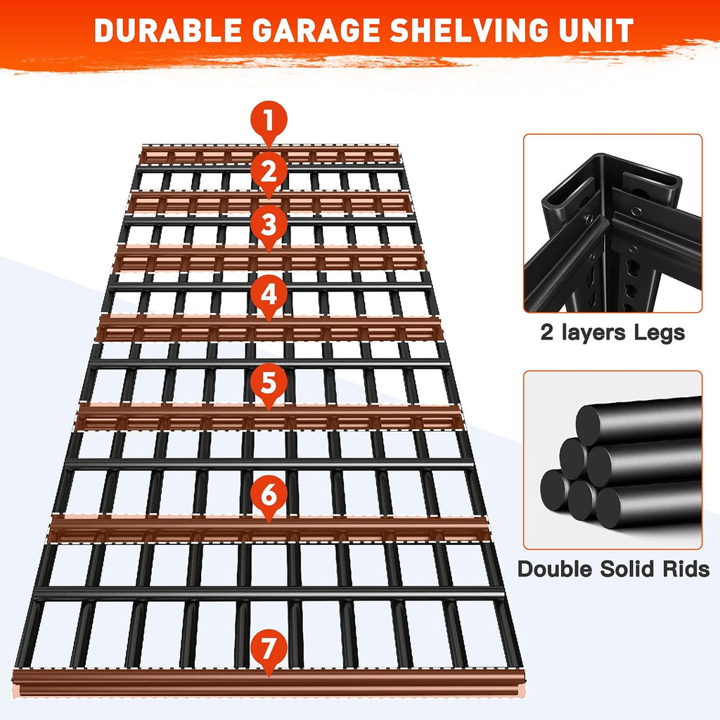 REIBII 48.2''W Garage Shelving Heavy Duty Metal Shelving 3000LBS Storage Shelves Adjustable Metal Shelves Industrial 5 Tier Garage Shelf for Basement Pantry Warehouse Supermarket, 2 Pack