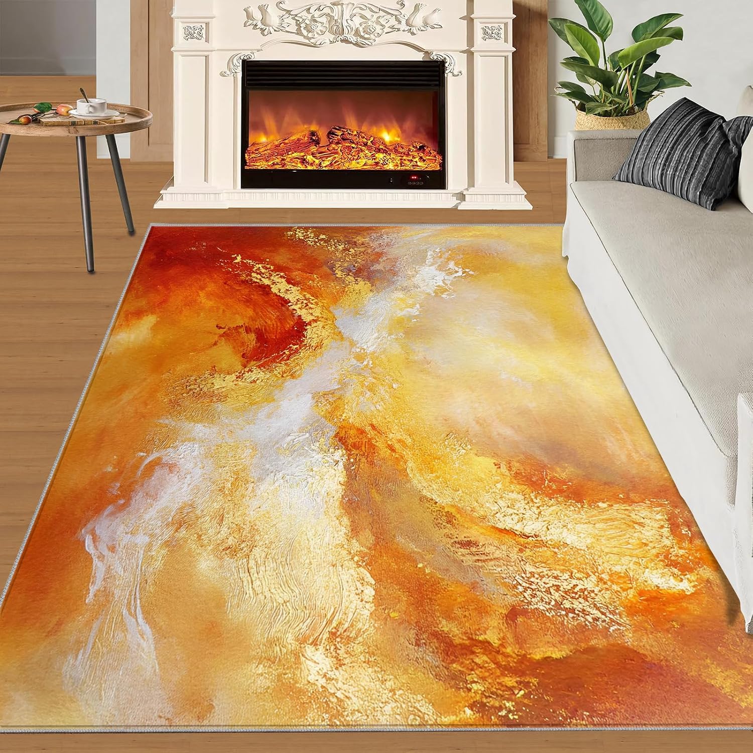 Abstract Gold Rug 6x8, Modern Art Rugs for Bedroom, Imitation Metal Area Rug, Non Slip Washable Rugs for Living Room Farmhouse, Indoor Low Pile Decor Carpet