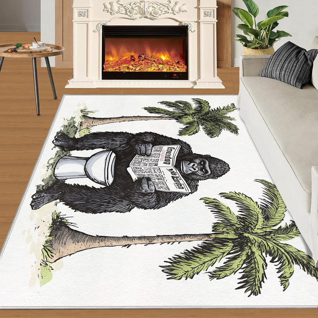 6x8 Gorilla Area Rug - Chimpanzee Large Rugs for Living Room, Newspaper-Reading Gorilla Carpet Area Rug for Girls Bedroom Kids Room Basement Office Classroom