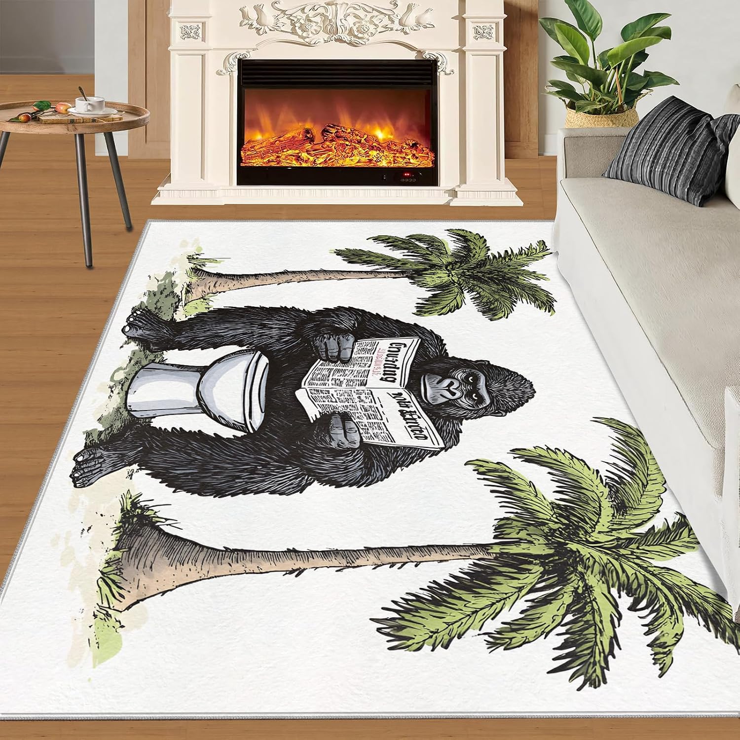 Gorillas Rug - 6x8 Rugs for Bedroom, Funny Gorillas Area Rug, Chimpanzee Washable Rugs for Living Room, Non Slip Animal Indoor Carpet - Home Decor, Tropical Wildlife Gifts for Kids