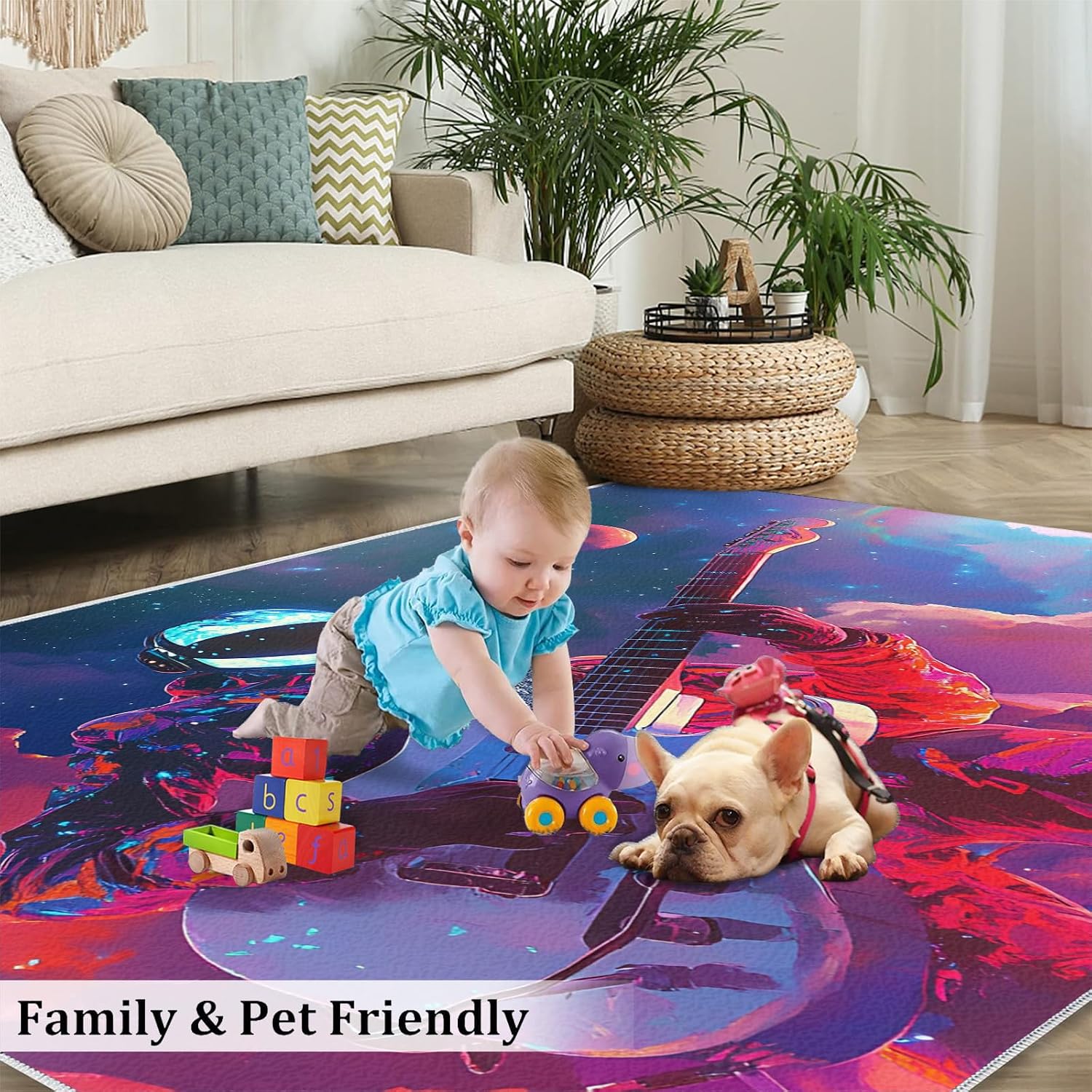 Guitar Rug for Bedroom 6x8 Rug Alien Rugs, Rock Guitar Home Decor, Non Slip Washable Large Rugs, Music Lover Carpet for Boys and Girls Teen Playroom