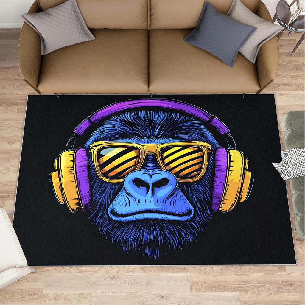 Gorillas Rug - 6x8 Rugs for Bedroom, Music Gorillas Area Rug, Black Monkey Washable Rugs for Living Room, Non Slip Animal Indoor Carpet - Home Decor, Tropical Wildlife Gifts for Kids
