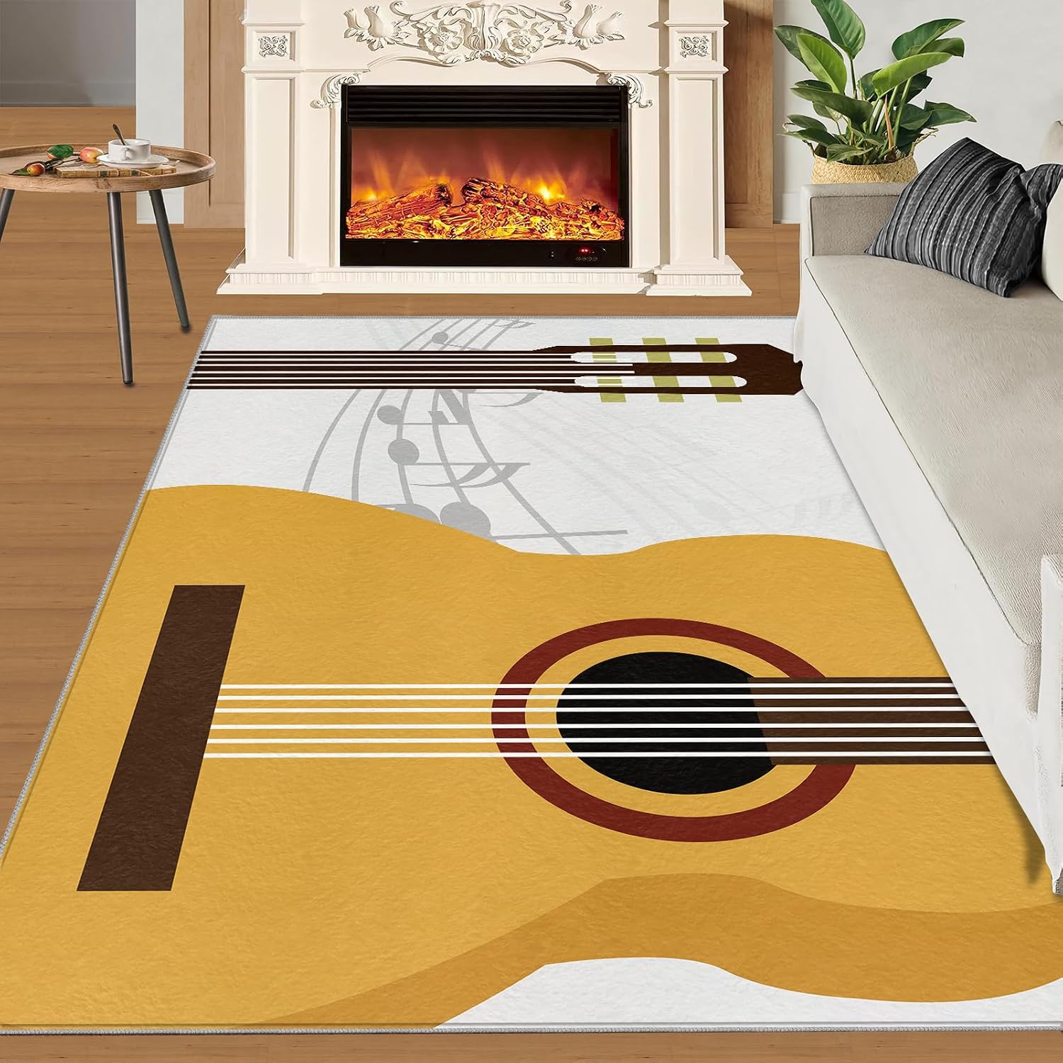 Modern Guitar Enthusiast Area Rug, Lilting Musical Notes Rugs for Living Room, Indoor Non-Slip Kids Rugs, Machine Washable Breathable Durable Carpet for Front Entrance Floor Decor,8 x 10ft