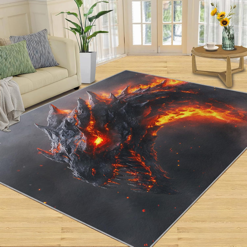 Dragon Rugs for Bedroom, Dragon Rug 6x8, Fantasy Creature Dining Room Rugs Washable & Non Slip Large Carpet for Home Decor