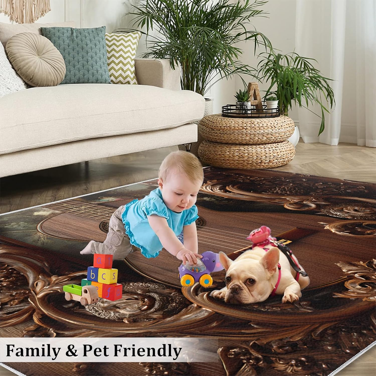 Guitar Area Rug - Musical Instrument Guitar Home Decor Rug - Music Bedroom Rugs, Indoor Non Slip Carpet for Music Classroom Studio Band 6x8ft