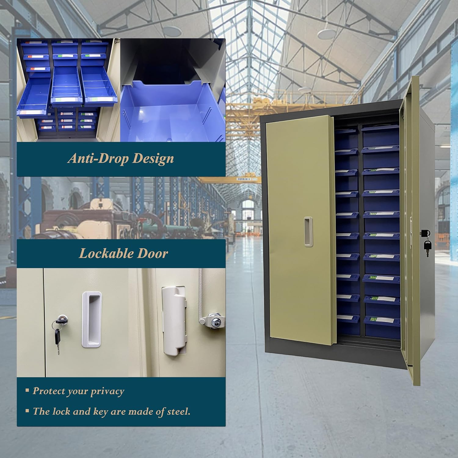 Parts Cabinet Screw Hardware Spare Parts Storage Organizer with 30 Large Drawers 11.4*5.7*2.8 inch for Bolts Nuts Legos Beads Metals Documents Garages Factories Offices with Lockable Door