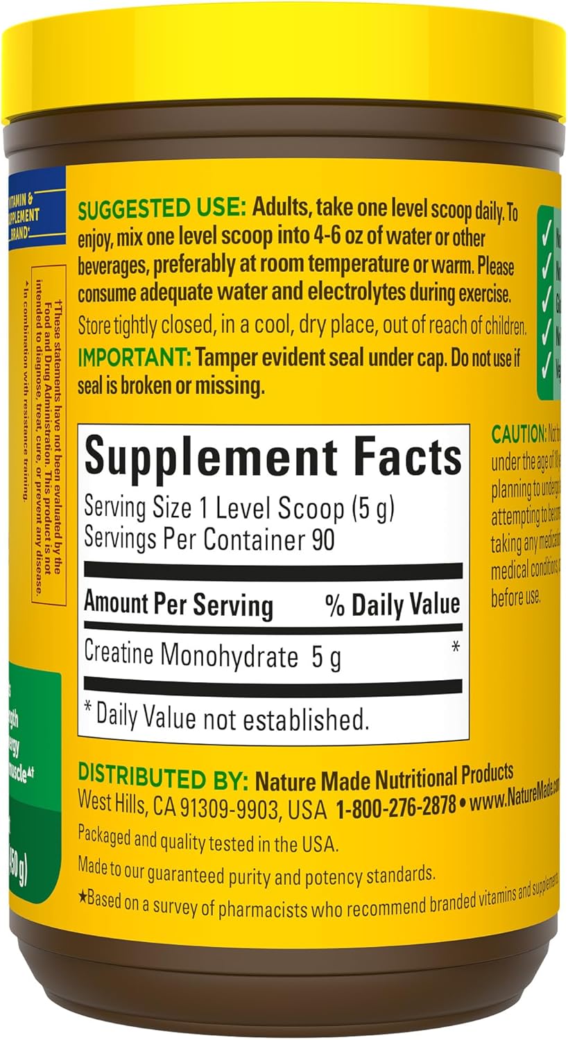 Nature Made Micronized Creatine Monohydrate Powder 5 g per Serving, Unflavored Drink Mix Powder, Muscle Support, 450 g, 90 Day Supply (Pack of 6)