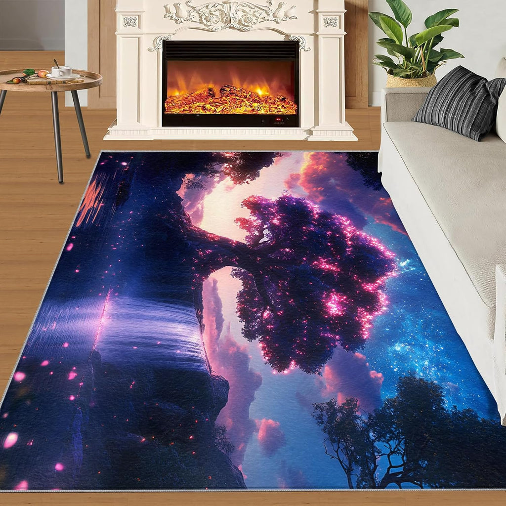 Tree of Life Rug 6x8-6x8 Rug, Fantasy Galaxy Area Rugs for Bedroom, Natural Waterfall Rugs for Living Room, Nature Scenery Washable Mat, Landscape Carpet, Fantasy Tree Home Decor & Gifts