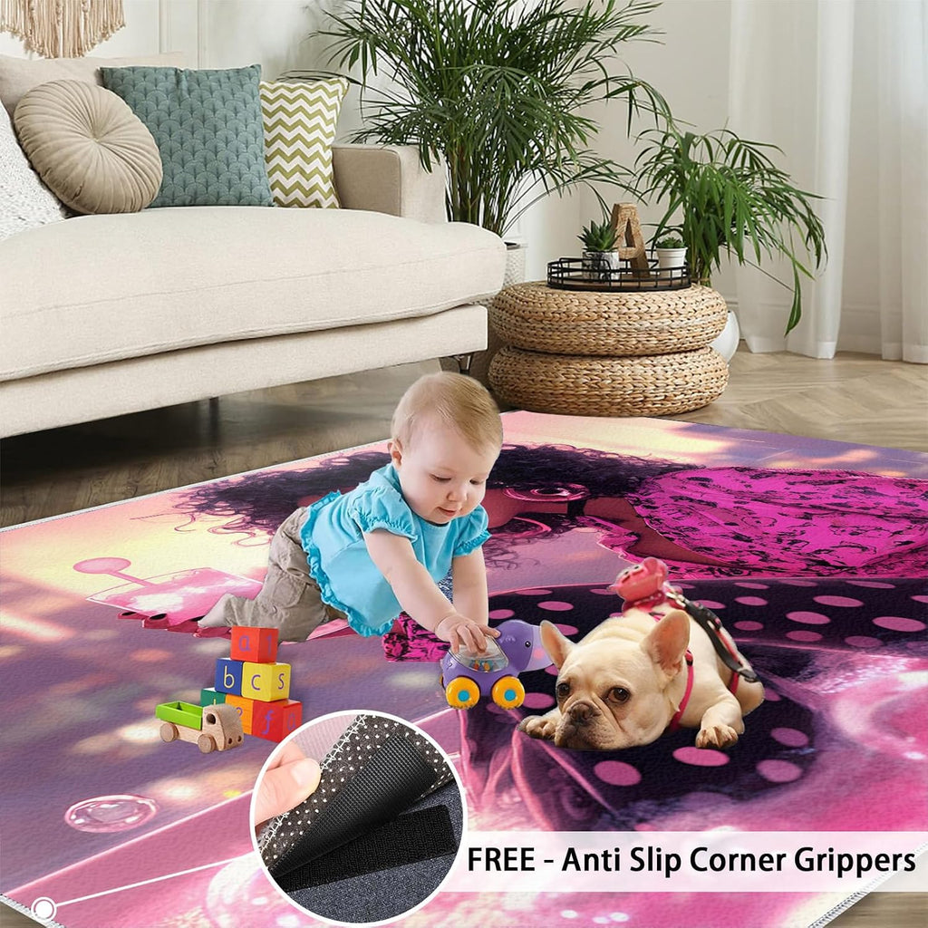 Fashion Girl Rug 6x8, Stylish Woman Area Rug, Bubble Bath Rugs for Living Room, Washable Rugs for Bedroom, Non Slip Low Pile Floor Mats