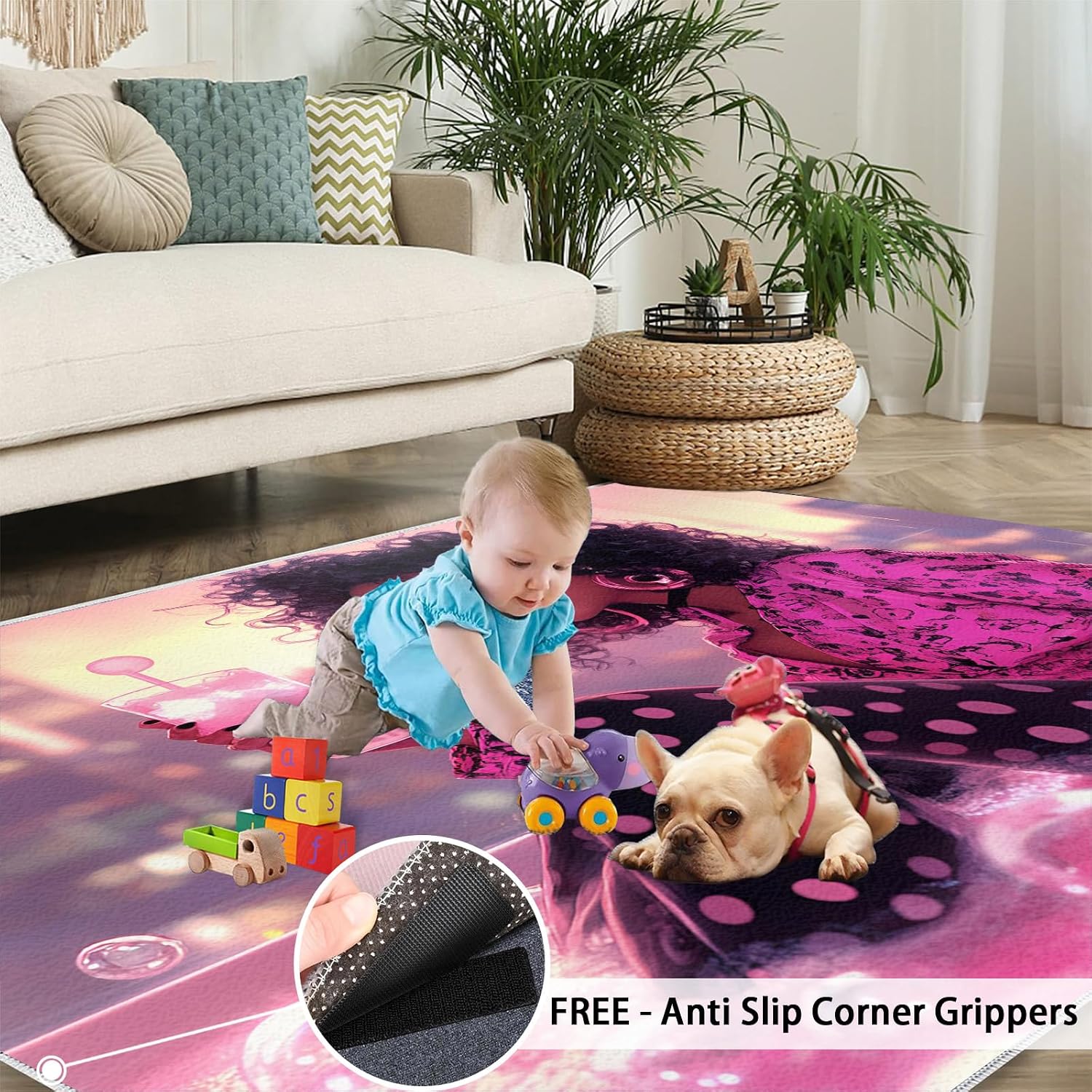 Fashion Girl Rug 6x8, Stylish Woman Area Rug, Bubble Bath Rugs for Living Room, Washable Rugs for Bedroom, Non Slip Low Pile Floor Mats