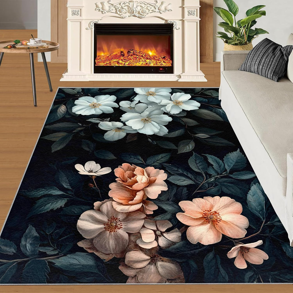 Classical Florals Area Rug 6x8 - Floral Oil Painting Large Rugs for Living Room, Rustic Flowers Carpet Area Rug for Girls Bedroom Kids Room Basement Office Classroom
