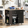 Merax 40' Width Kitchen Island with Storage, Rolling Kitchen Islands Cart with Power Outlet & Open Storage Shelves, Drop Leaf, Rubberwood Top, Lockable Wheels, Wine Rack, Towel Rack (Black)