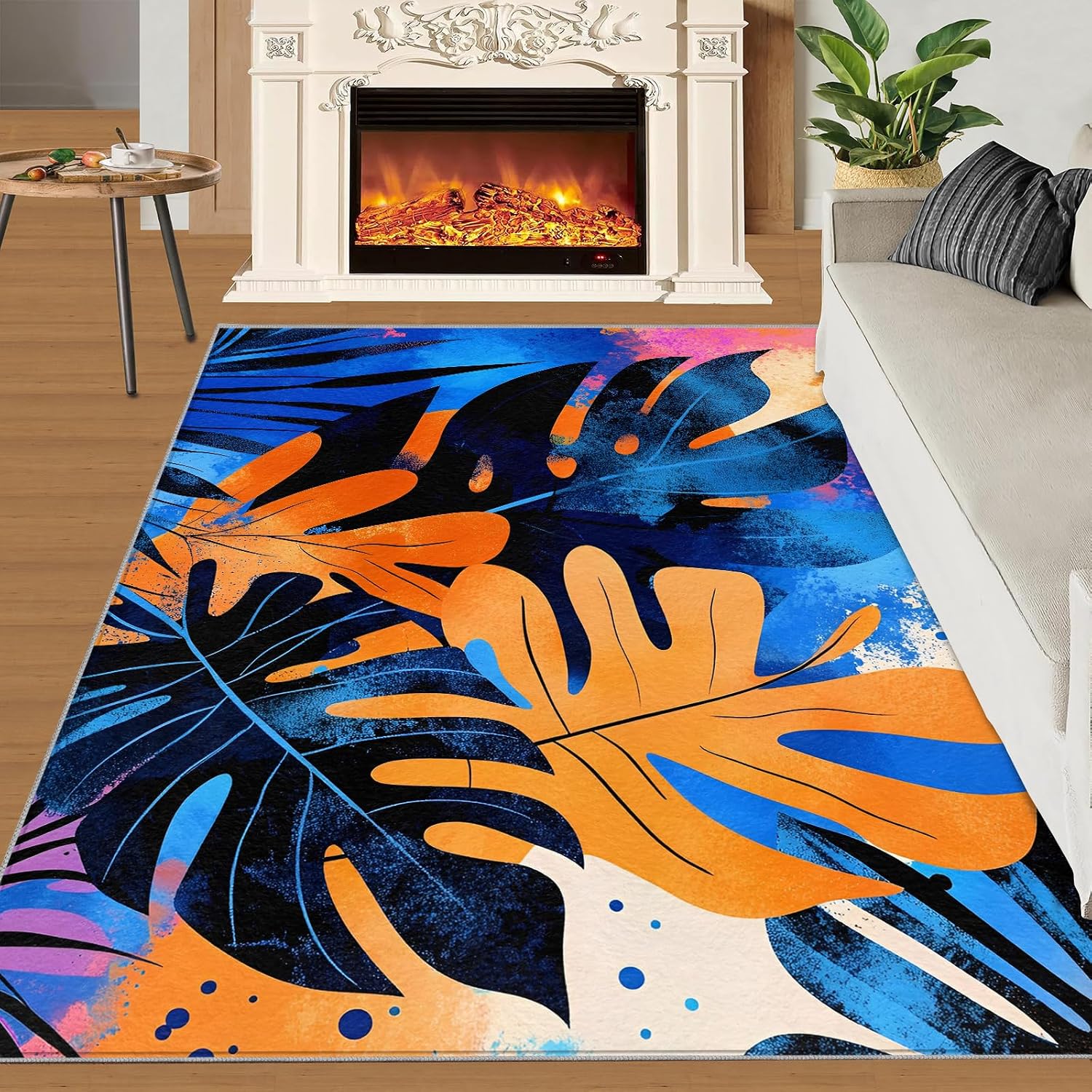 Monstera Rug 6x8-6x8 Rug, Tropical Leaves Area Rugs for Bedroom, Creative Rugs for Living Room, Botanical Washable Carpet, Monstera Home Decor & Gifts