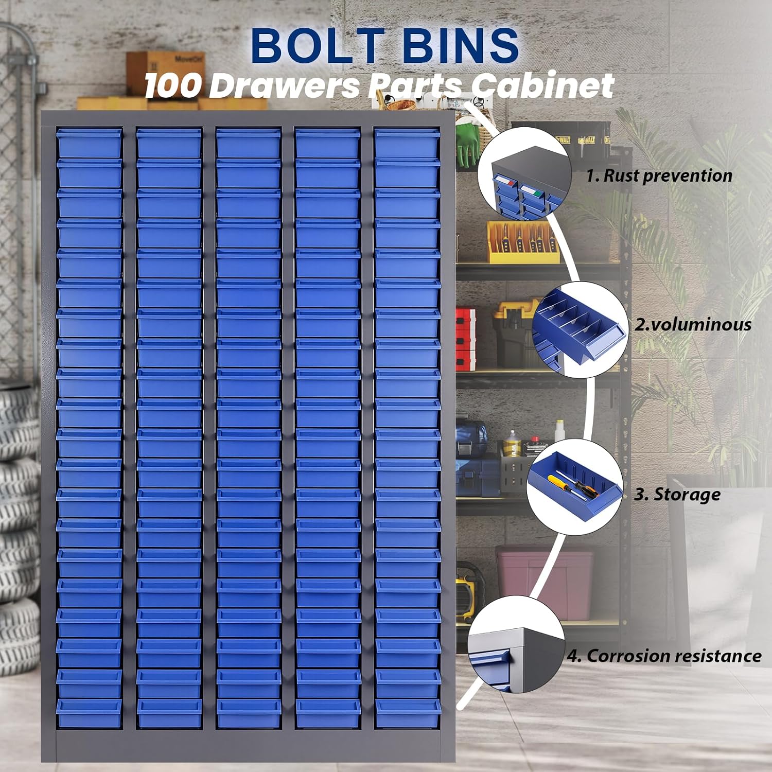 100 Drawers Nuts and Bolts Organizers and Storage with Labels and Dividers, Parts Cabinet with ABS Material Drawer, Alloy Steel Bolt Bin Tool Storage Cabinet for Nuts, Bolts, Screws (100 Drawers)