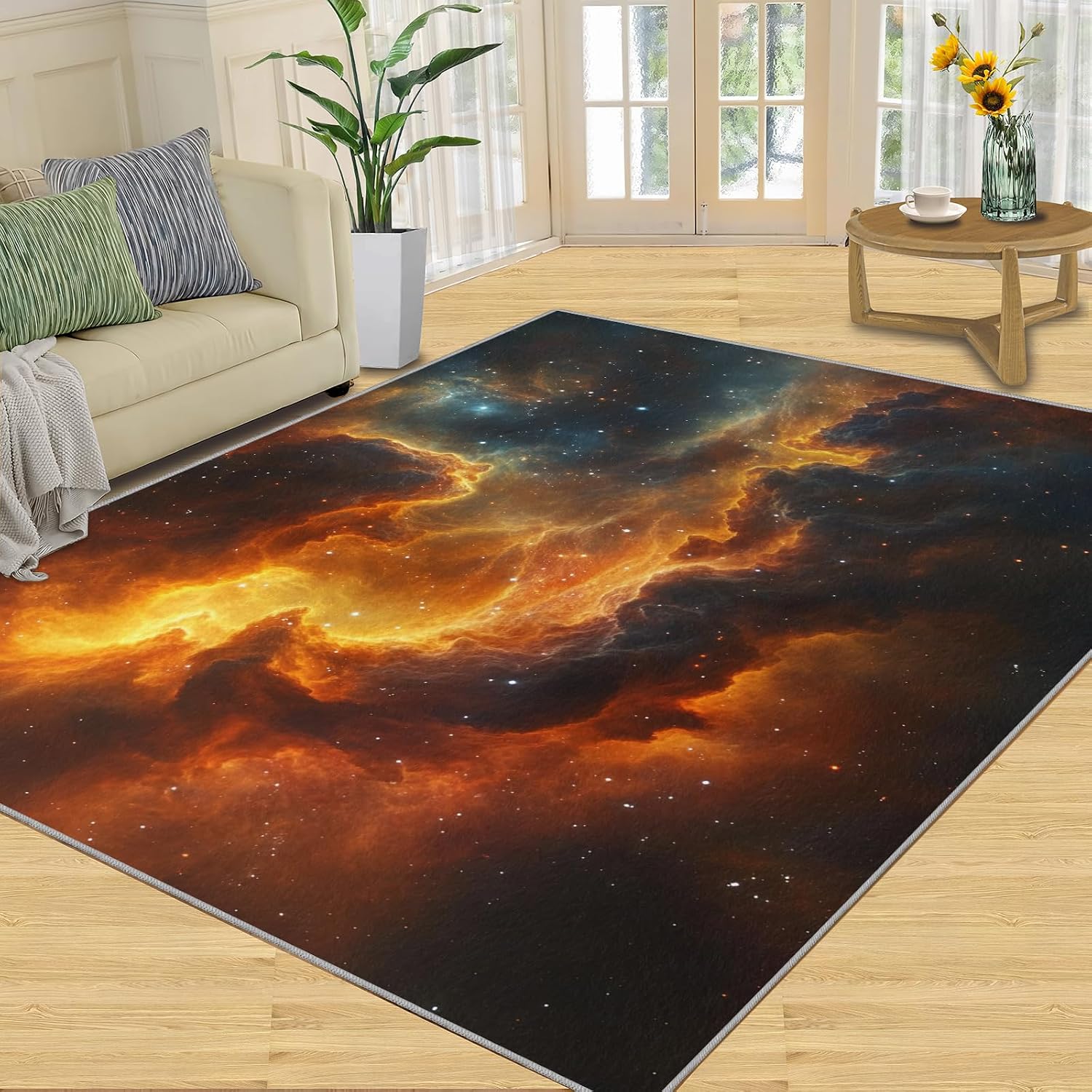 Cosmic Nebula Rug 6x8 - Starry Sky Large Rugs for Living Room, Galaxy Carpet Area Rug for Girls Bedroom Kids Room Basement Office Classroom