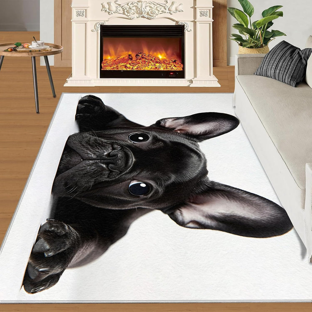 French Bulldog Rugs for Bedroom, Bulldog Puppy Rug 6x8, Cute Dog Portrait Dining Room Rugs Washable & Non Slip Large Carpet for Home Decor