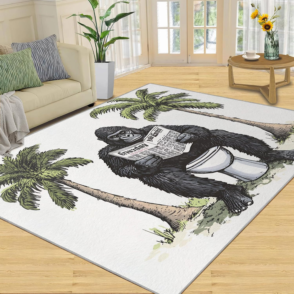 6x8 Gorilla Area Rug - Chimpanzee Large Rugs for Living Room, Newspaper-Reading Gorilla Carpet Area Rug for Girls Bedroom Kids Room Basement Office Classroom