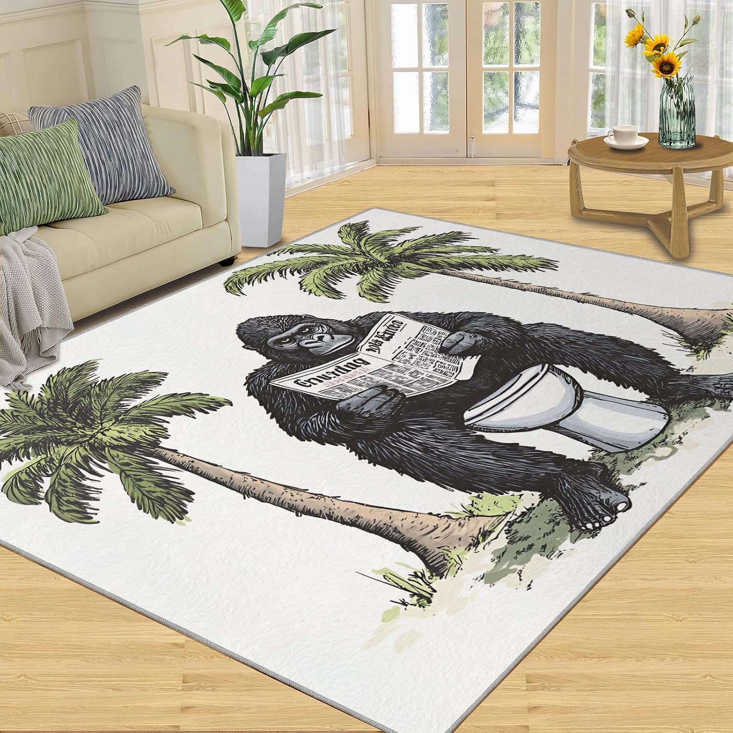 Gorillas Rug - 6x8 Rugs for Bedroom, Funny Gorillas Area Rug, Chimpanzee Washable Rugs for Living Room, Non Slip Animal Indoor Carpet - Home Decor, Tropical Wildlife Gifts for Kids