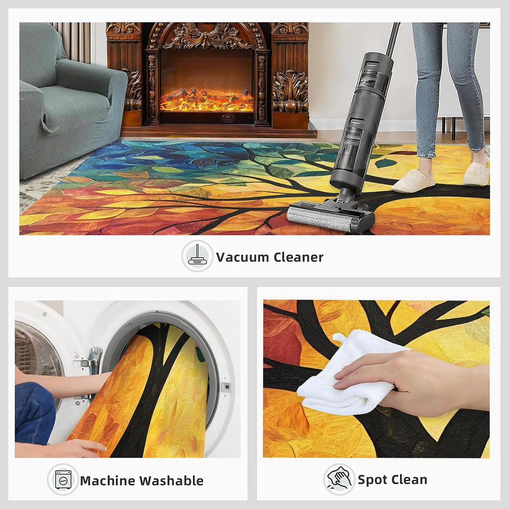Colorful Tree Area Rug 6x8 - Tree of Life Large Rugs for Living Room, Impressionist Oil Painting Carpet Area Rug for Girls Bedroom Kids Room Basement Office Classroom