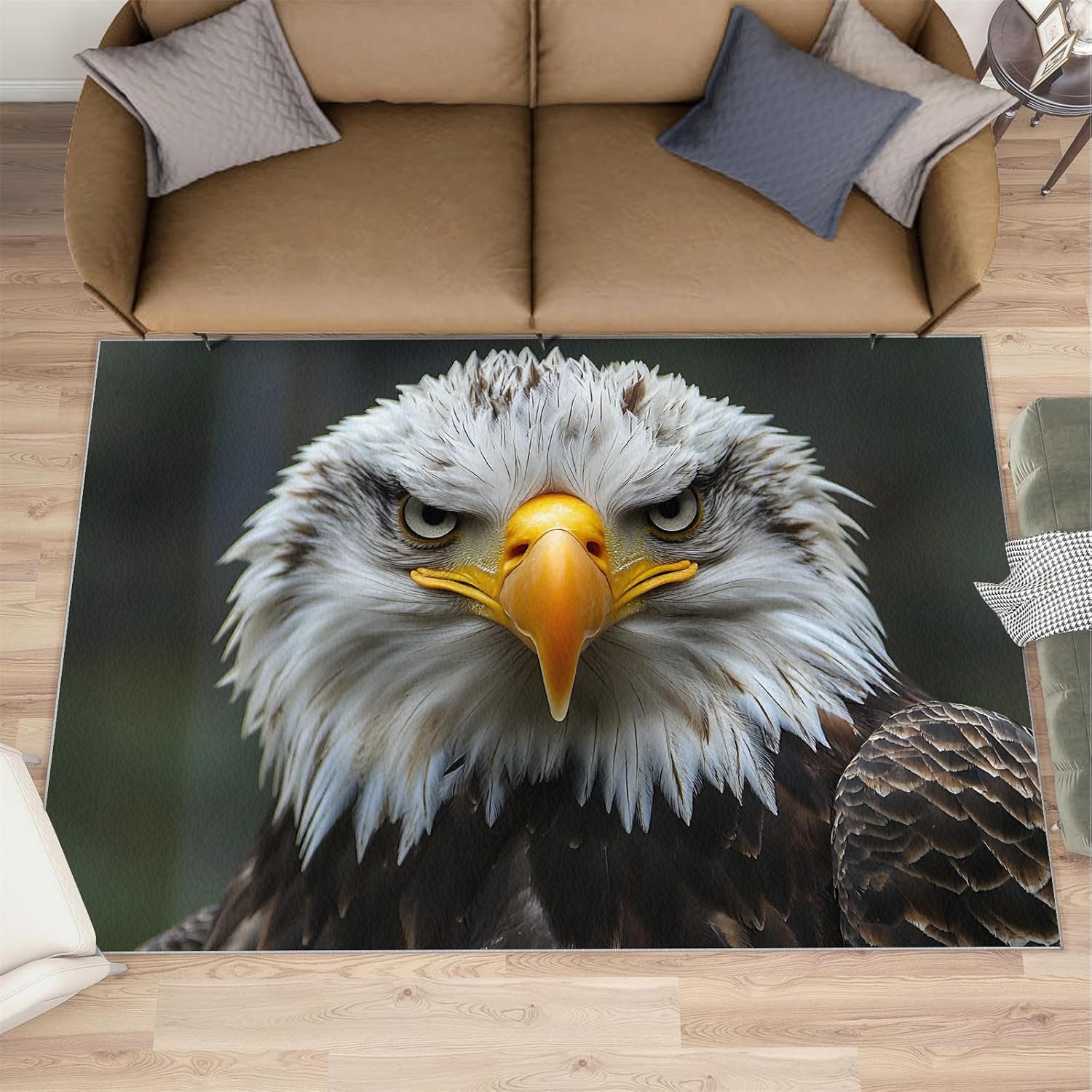 Bald Eagle Rug 6x8, Us Bird Rugs for Bedroom, Eagle Area Rug, Non Slip Washable Rugs for Living Room Farmhouse, Indoor Low Pile Decor Carpet