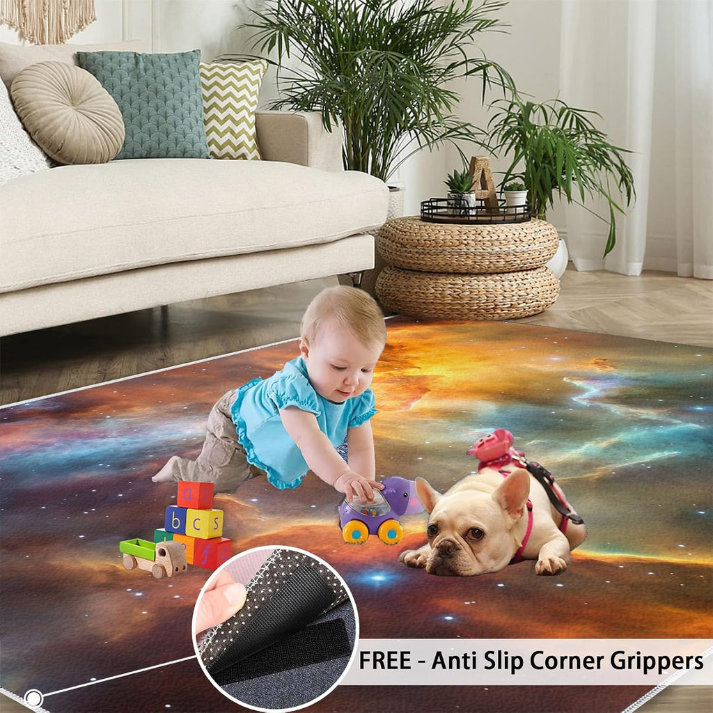 Galaxy Rug - 6x8 Rug, Starry Area Rugs for Bedroom, Universe Theme Rugs for Living Room, Kids Washable Carpet, Galaxy Home Decor & Gifts