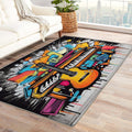 Graffiti Rug 6x9 ft, Music Themed Area Rug, Guitar Rugs for Living Room Bedroom, Piano Carpet, Kids Room Decor for Boys Girls, Washable Non Slip Soft Low Pile Indoor Area Rugs