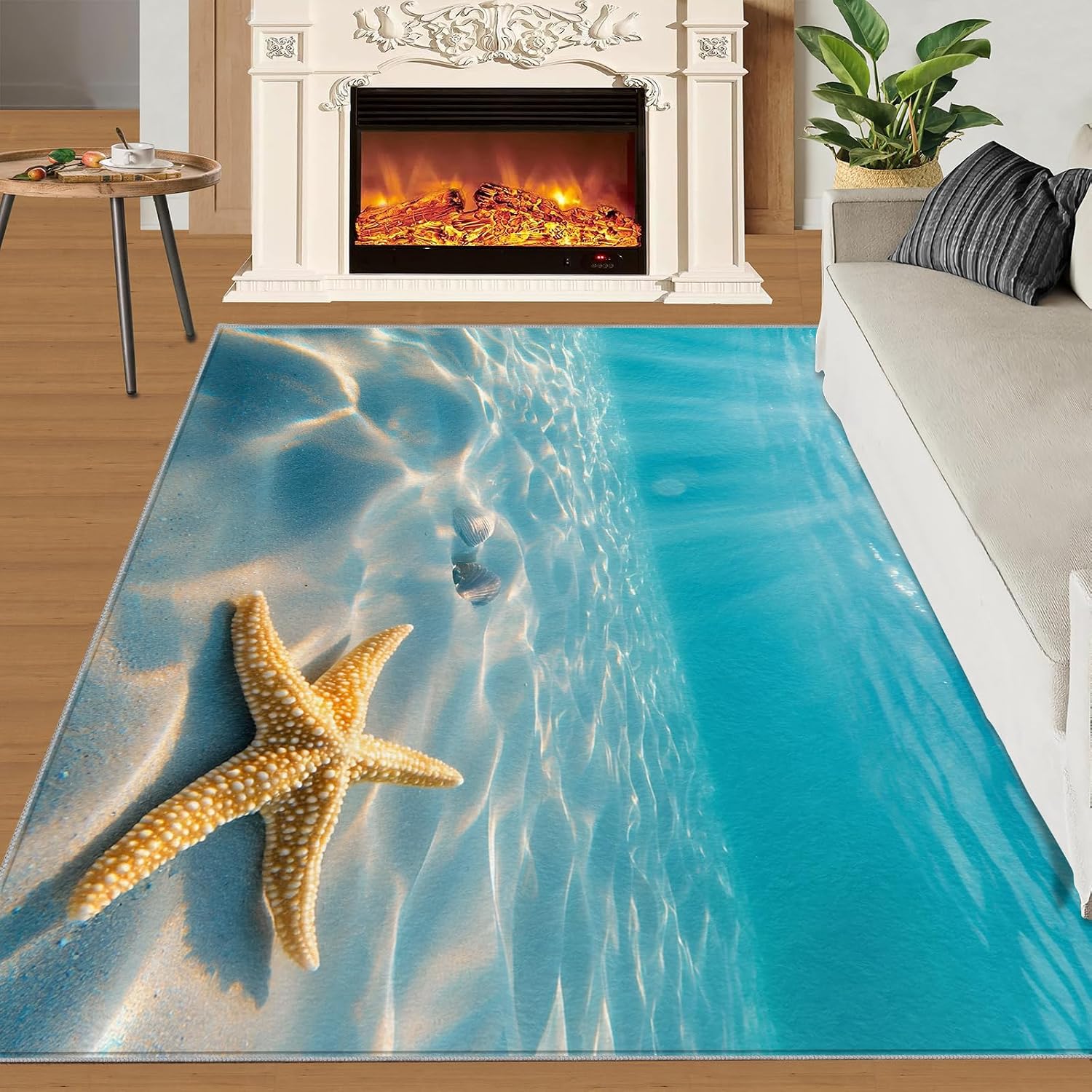 Coastal Starfish Rugs for Bedroom - 6x8 Rug, Nautical Coastal Area Rugs for Living Room, Underwater Carpet, Ocean Washable Area Mat, Tropical Sea Carpet, Beach Home Decor & Gifts