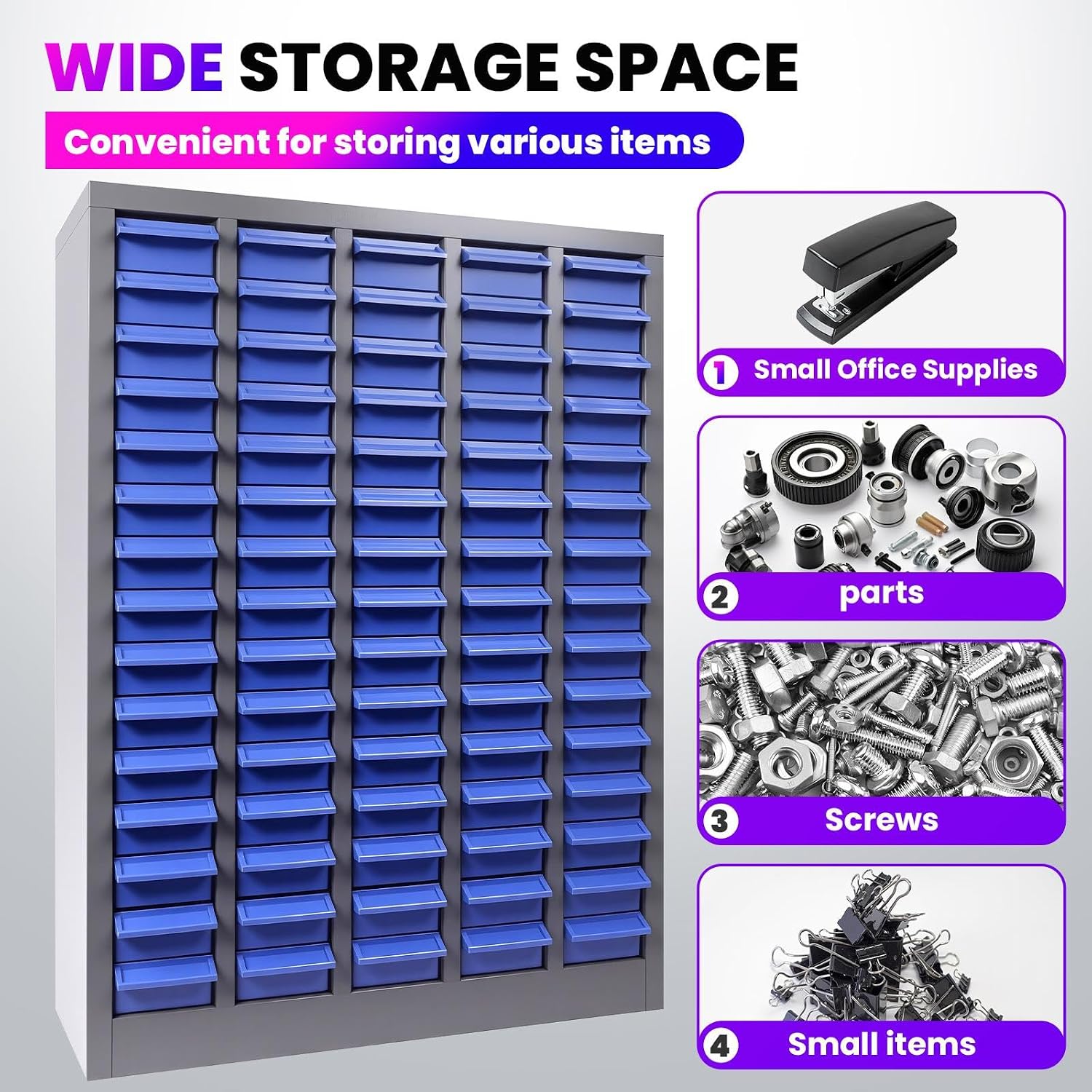 75 Drawers Nut and Bolt Organizer with Label, Opaque ABS Plastic Industrial Organizer with Labels, for Garage Workshop Craft Art Hobby