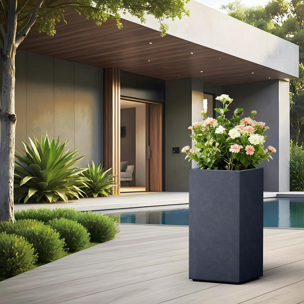 Kante 27.6' H Tall Rectangular Concrete Planter, Modern Square Diameter Plant Pot with Drainage Hole and Rubber Plug for Indoor Outdoor Home Patio Garden, Charcoal