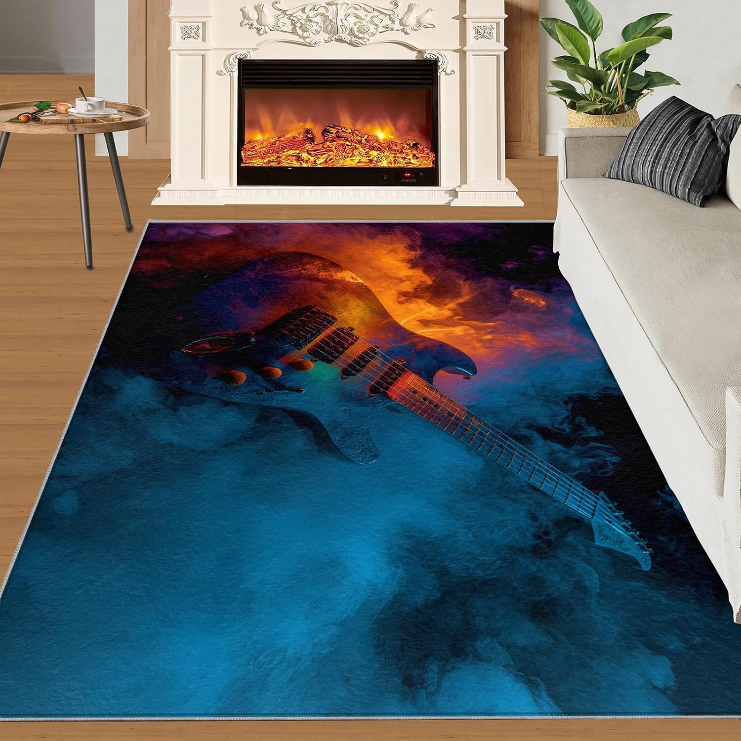 Guitar Rugs for Living Room, Music Lover Rug 7x10, Music Area Rugs Washable & Non Slip Large Carpet for Home Decor