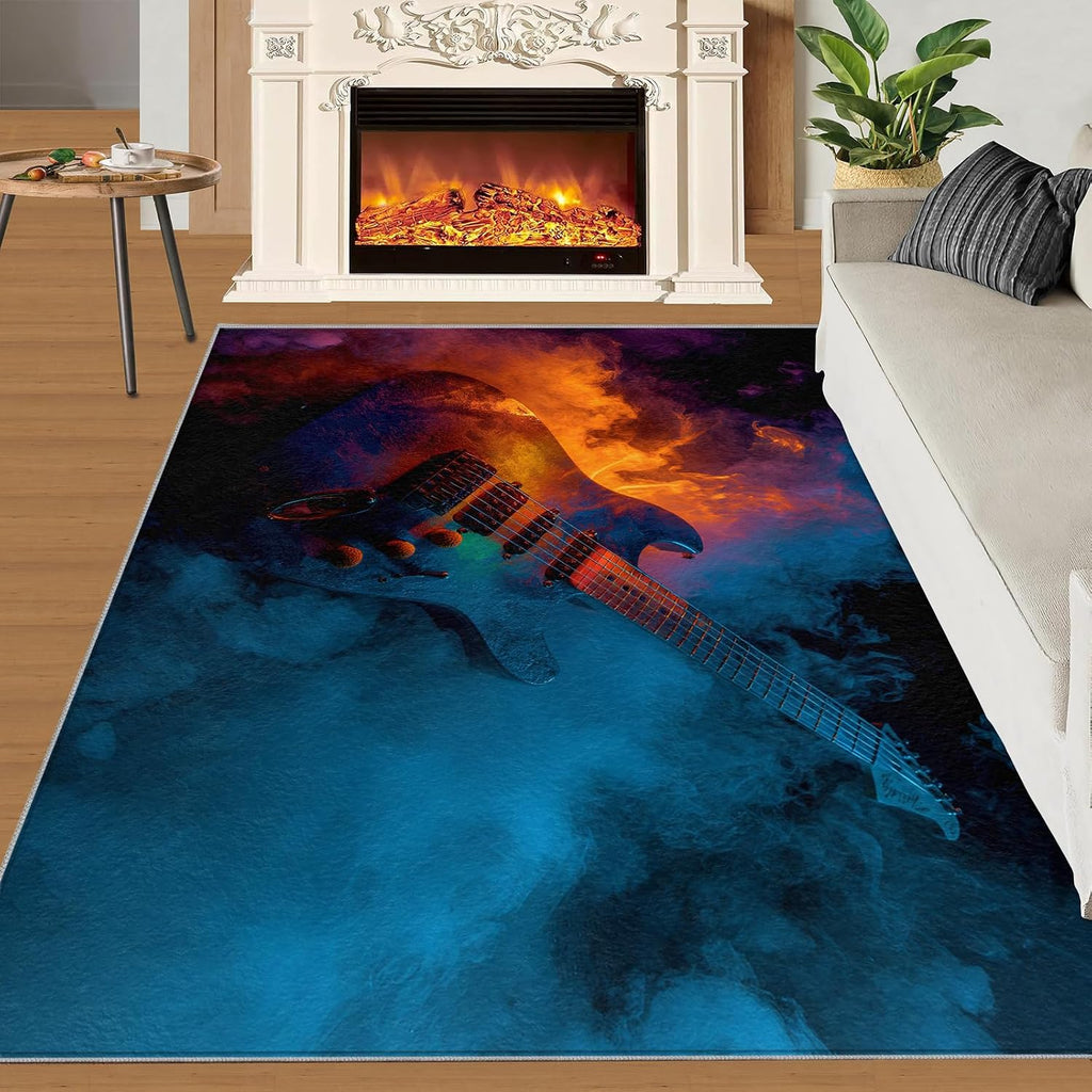 Guitar Kids Rugs for Bedroom, Music Lover Rug 6x9, Music Area Rug Washable & Non Slip Large Carpet for Home Decor