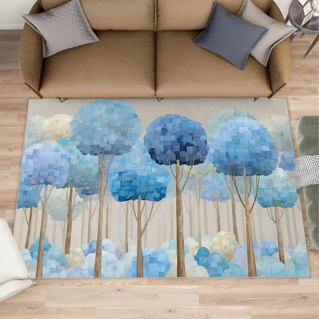Forest Rugs for Bedroom, Abstract Trees Rug 6x8, Treescape Dining Room Rugs Washable & Non Slip Large Carpet for Home Decor