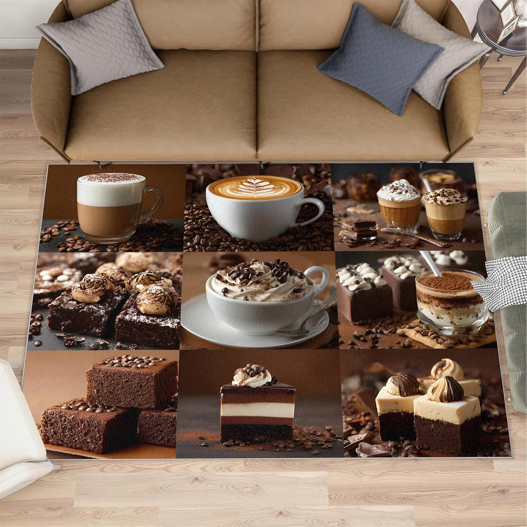 Coffee Rugs for Bedroom, Coffee Shop Rug 6x8, Dessert Shop Dining Room Rugs Washable & Non Slip Large Carpet for Home Decor
