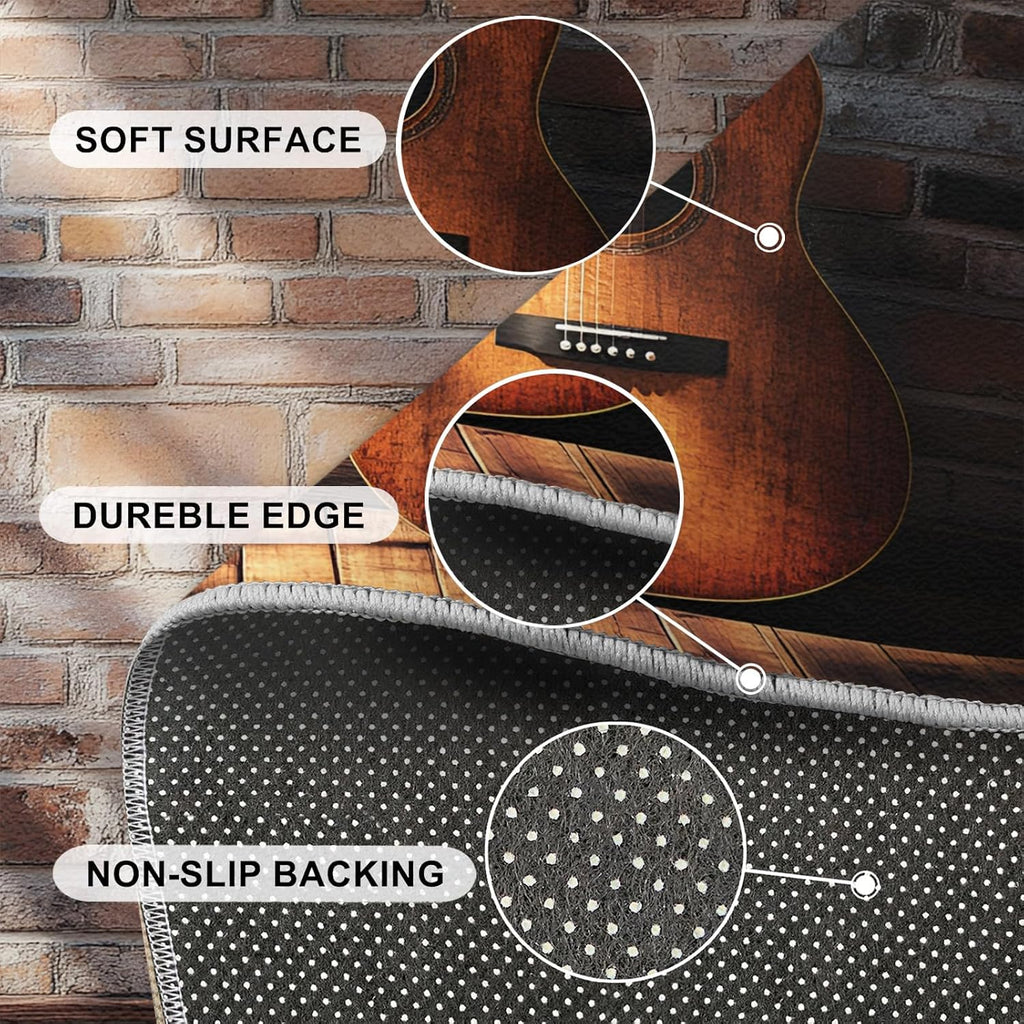 Guitar Rugs for Bedroom - 6x8 Rug, Music Area Rugs for Living Room, Brickwall Carpet, Boys Washable Mat, Guitar Home Decor & Gifts
